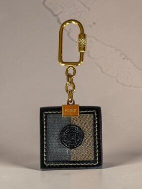 Fendi Men's Pequin Striped Leather Gold-Tone Keychain Key Ring